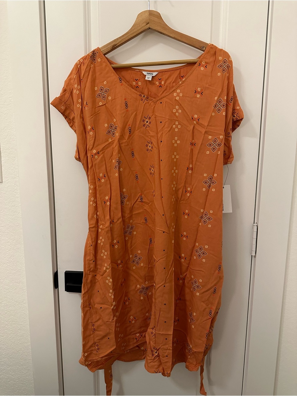 Burnt Orange Tie-Waist Midi Dress with Short Sleeves - Picture 7 of 7